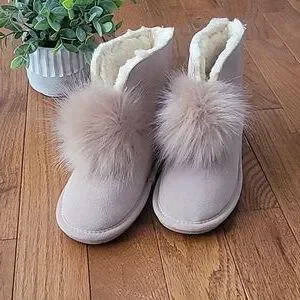 BearPaw Shoes Bearpaw Suede Sheepskin Pom Pom Blush Booties